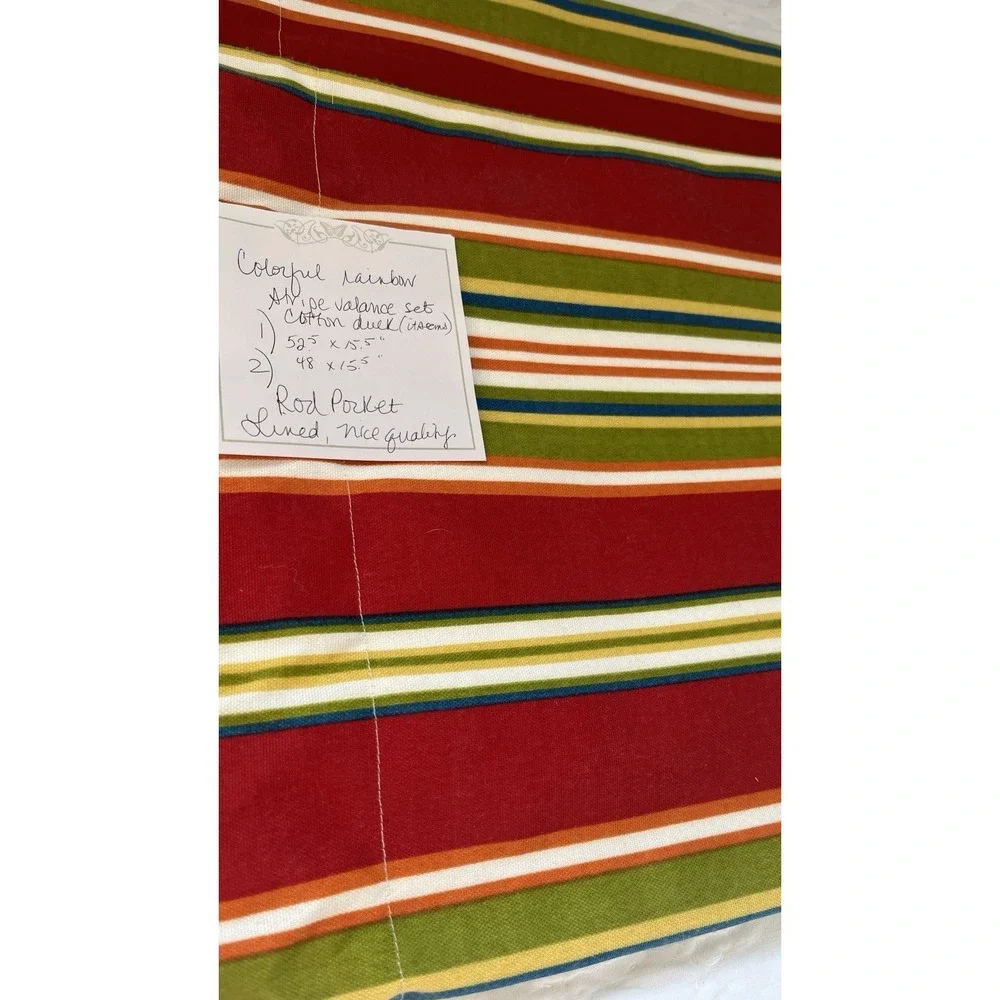 Colorful Striped Valances Red Lined Custom Made Set Of 2 Summer Rainbow Stripes